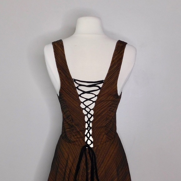 FREE PEOPLE Brown Lace Up Back Chevron Stripes Skater Dress Knit Boho ~ Small - Picture 8 of 12